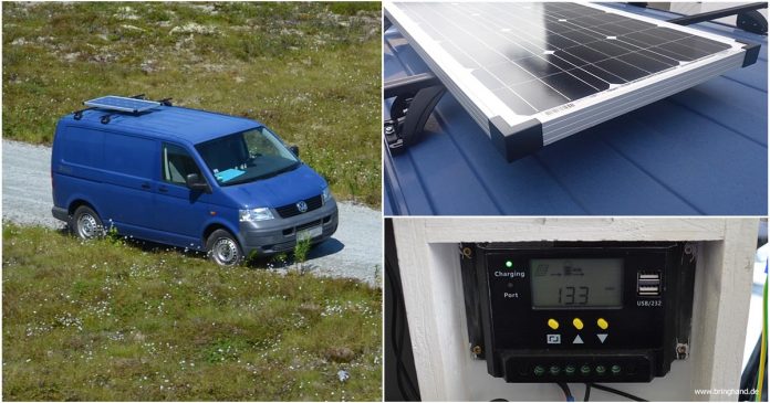 Solarpanel auf dem Fahrzeugdach anbringen