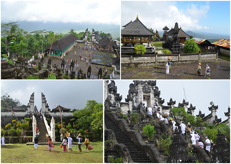 Tempel in Bali mit Aussicht auf den Vulkanberg Agung